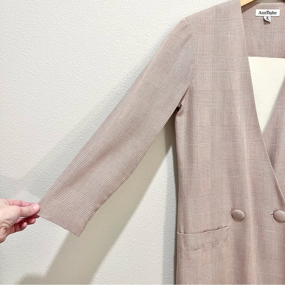 Vintage Ann Taylor Blazer Jacket Beige Long Lined Linen Blend Made In USA Sz 2 - Picture 6 of 13
